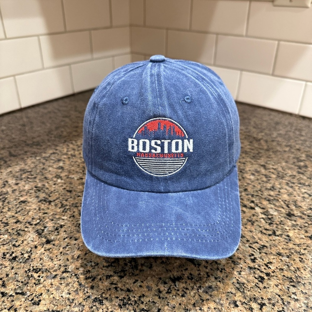 Boston Massachusetts Skyline US&A Baseball Cap Adjustable Blue New